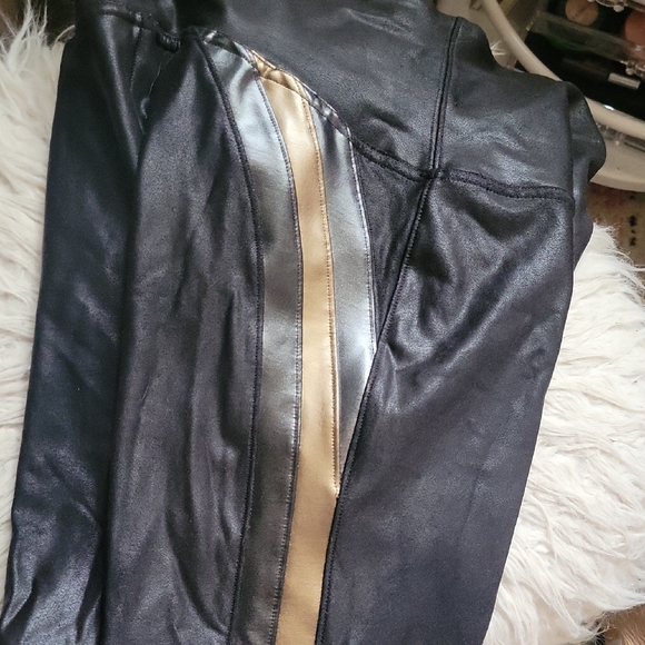 SPANX Black Leggings with Gold Stripe - Picture 4 of 5